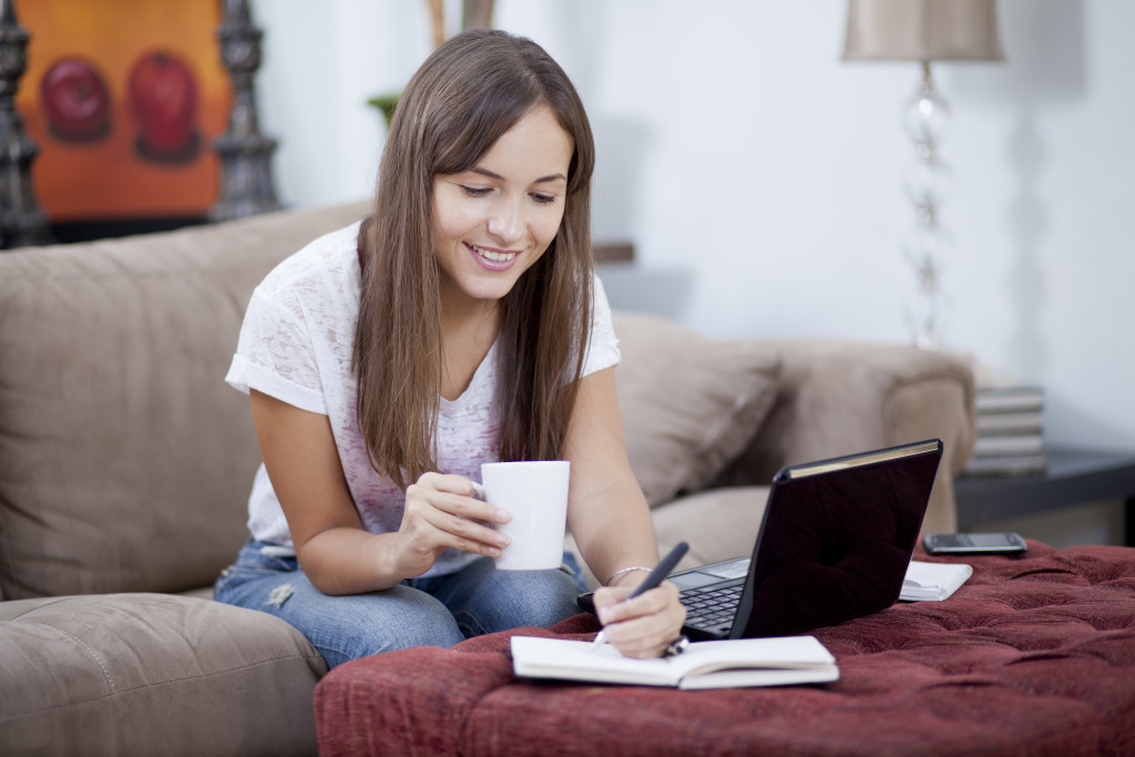 young woman working from home